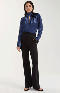 Long Sleeve Woven Blouse with Back Tie