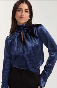 Long Sleeve Woven Blouse with Back Tie