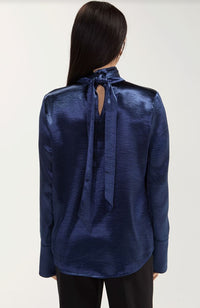 Long Sleeve Woven Blouse with Back Tie