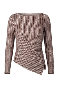 Long Sleeve Boat Neck Asymmetrical Knit Top