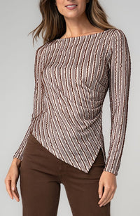 Long Sleeve Boat Neck Asymmetrical Knit Top