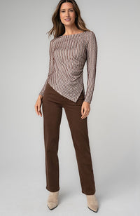 Long Sleeve Boat Neck Asymmetrical Knit Top