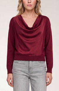 Long Sleeve Drape Neck Woven Sweater