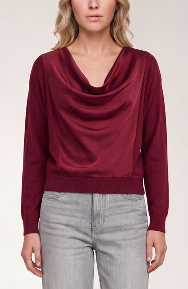 Long Sleeve Drape Neck Woven Sweater