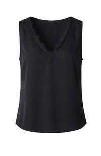 V-Neck Woven Tank with Lace Trim