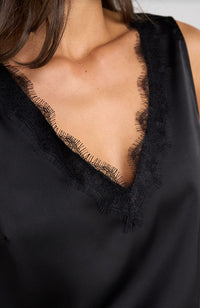 V-Neck Woven Tank with Lace Trim