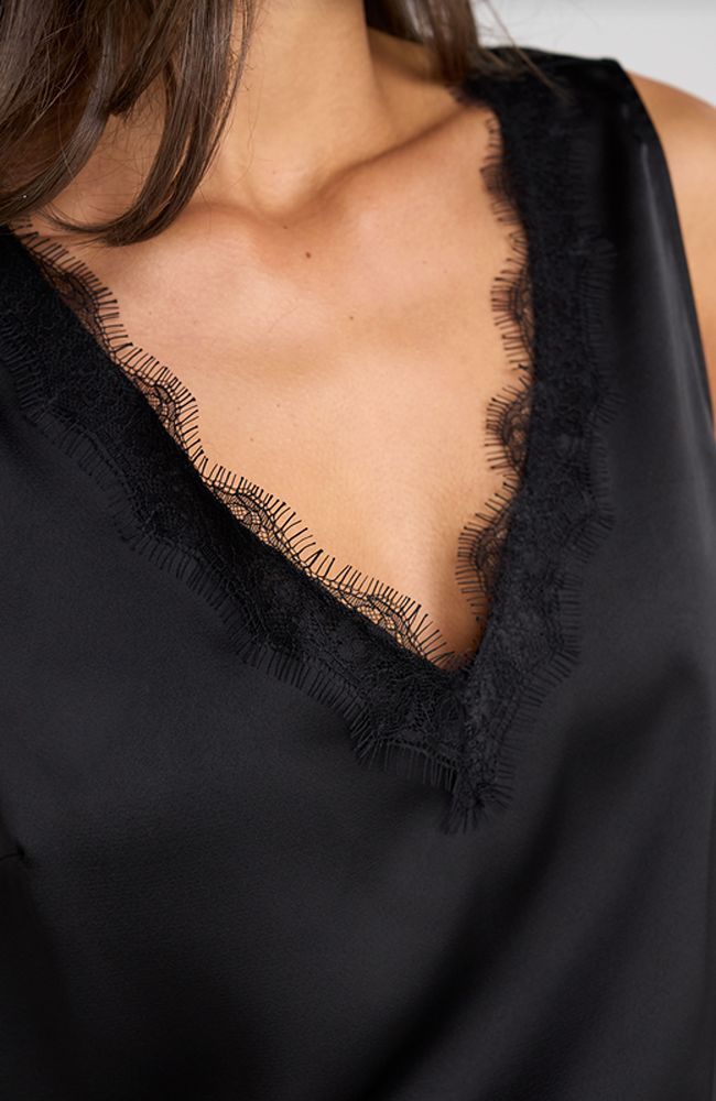 V-Neck Woven Tank with Lace Trim