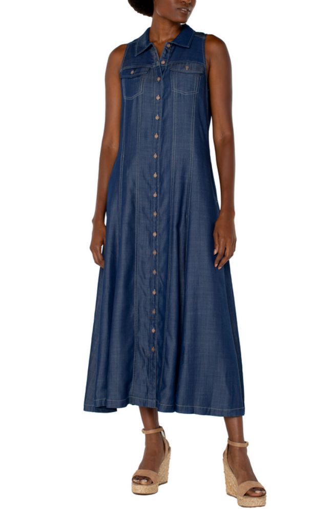 Sleeveless Button Down Maxi Dress