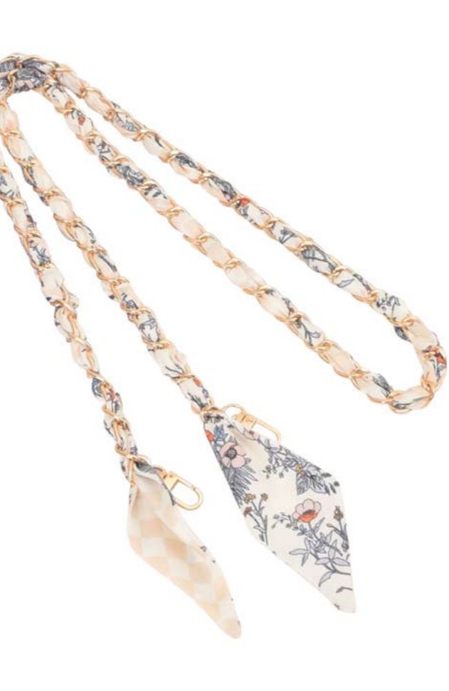 Long Phone Chain Scarf Cream Flower