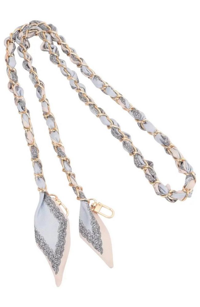 Long Phone Chain Scarf Grey Pink
