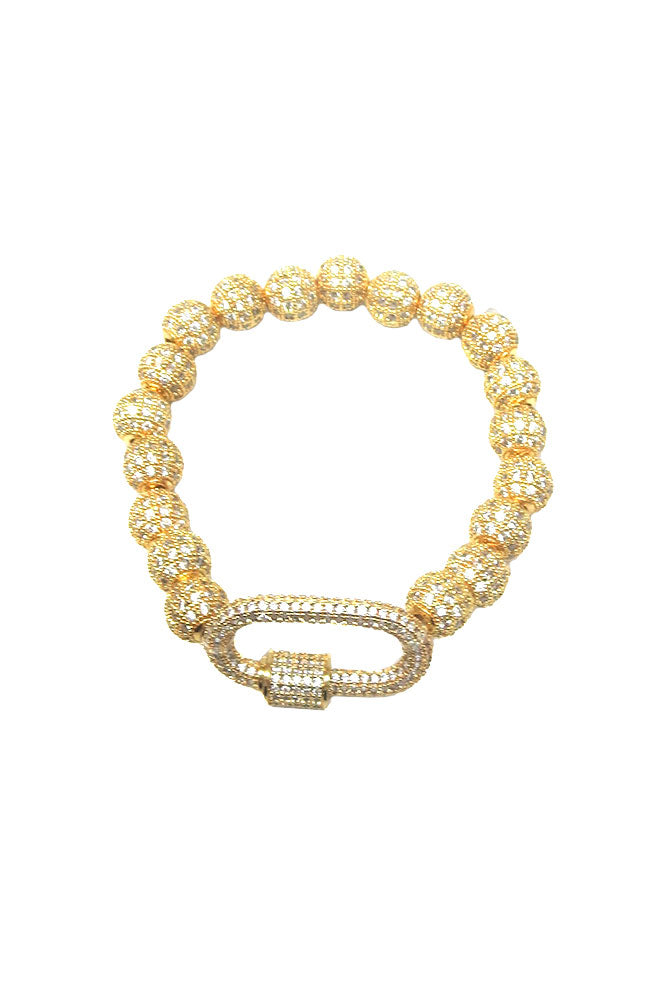 Gold Pave Ball Bracelet with Twist Lock