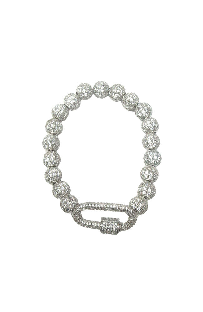 Silver Pave Ball Bracelet with Twist Lock