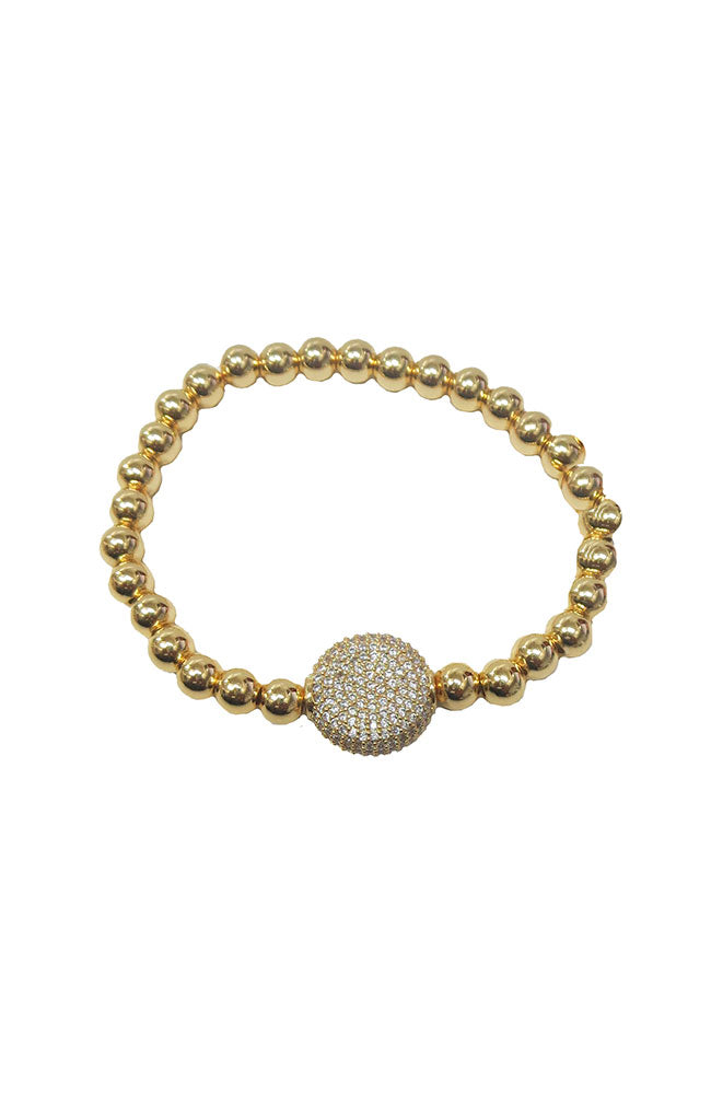 Small Gold Ball & Chain Bracelet with Pave Ctr
