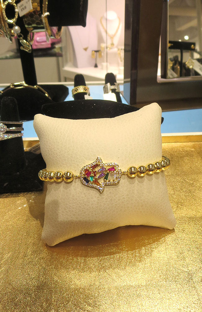 Gold Rainbow Hamsa Ball Bracelet