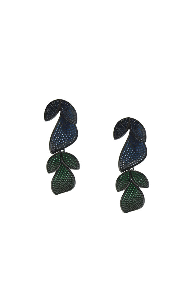 Blue and Green Pave Leaves Earrings
