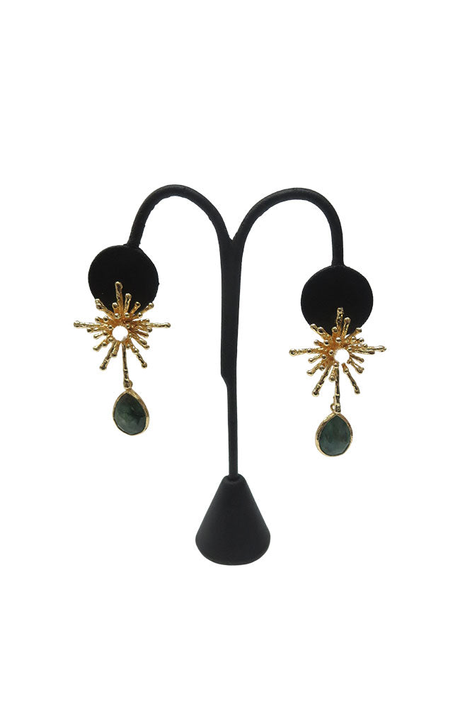 Gold Starburst Pearl Center & Green Pendant