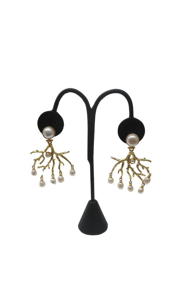 Gold Pearl Tree Limb Pearl Dangles