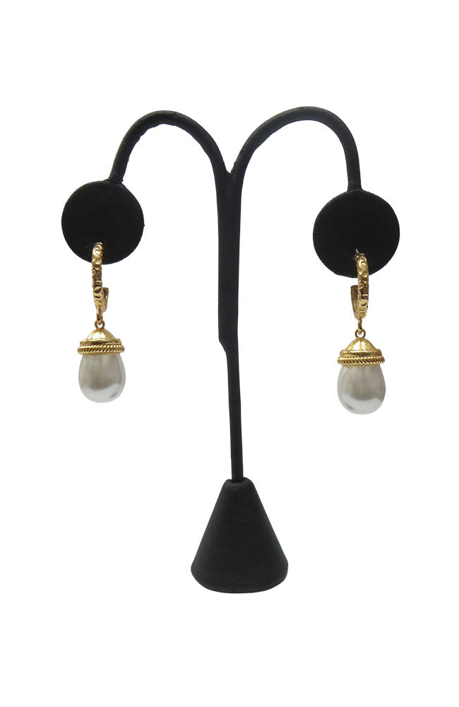 Gold Earring with Pearl Pendant