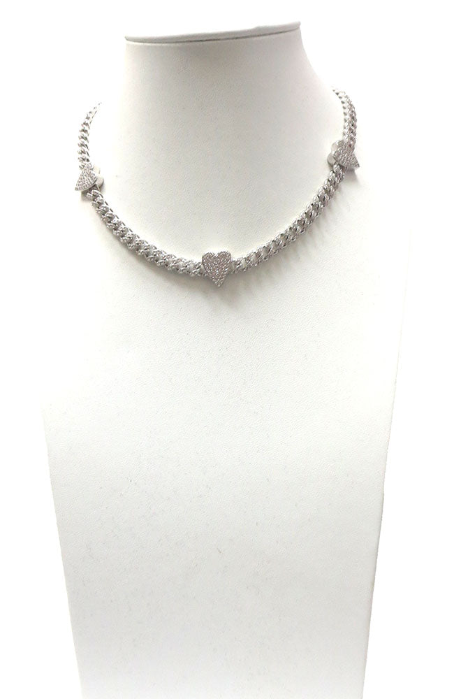 Silver Pave Chain Hearts