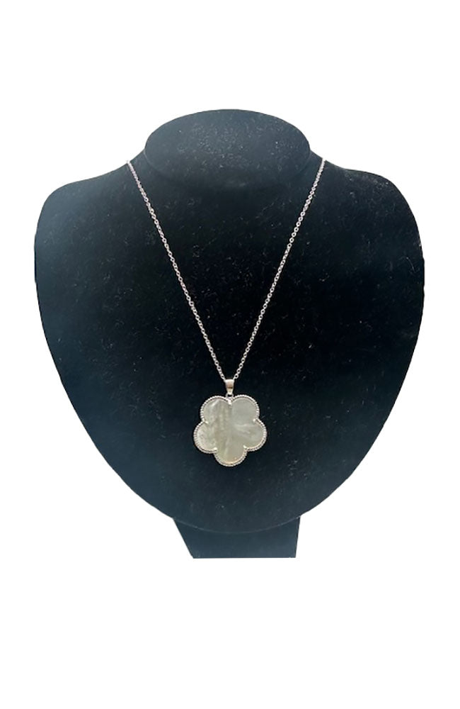 Silver MOP Flower Pendant Necklace