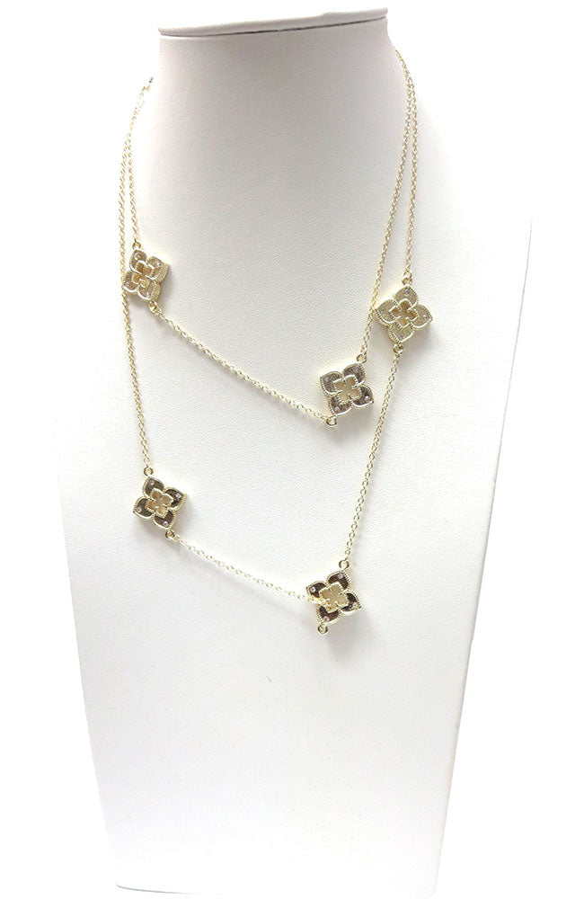 Long Chain with Large Clover Stations Necklace
