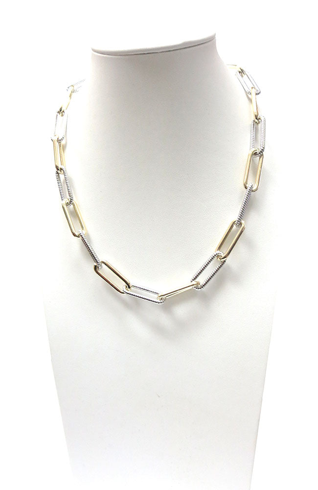 Large Rectangle Solid Gold Alternating with Screwlook Links Necklace