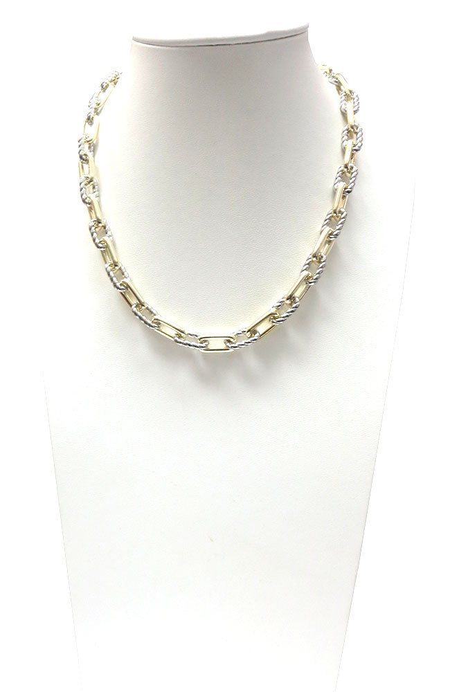 Alternating Silver Rope Link with Gold Link Chain Necklace
