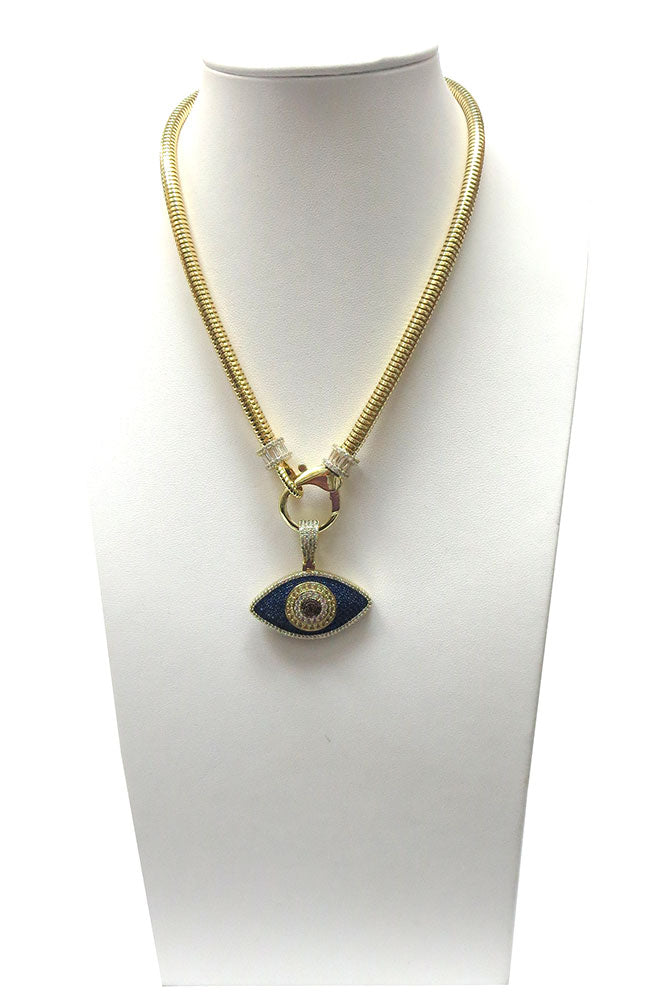 Gold Blue Evil Eye Pendant Necklace