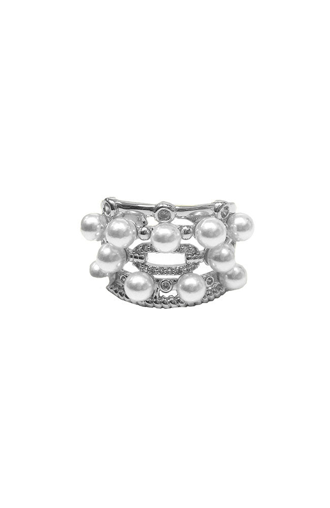 Silver 5 Line Ring Pearls Sz 6
