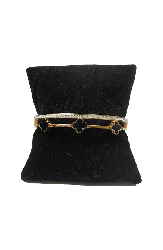 Gold Bangle with Black Clover CZ