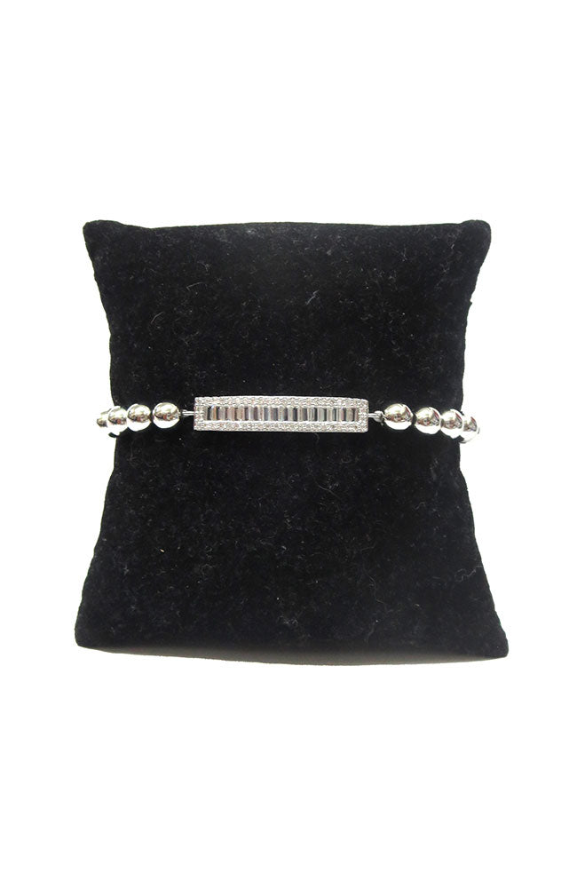 Silver Ball Bracelet Baguette CZ Bar