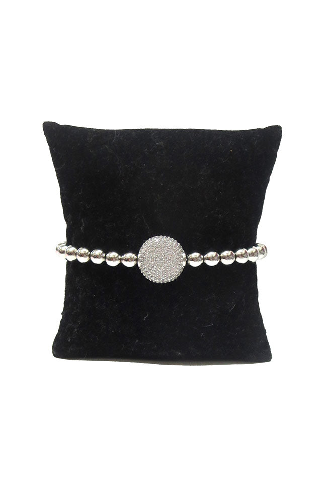 Silver Ball Bracelet Baguette Round CZ Station