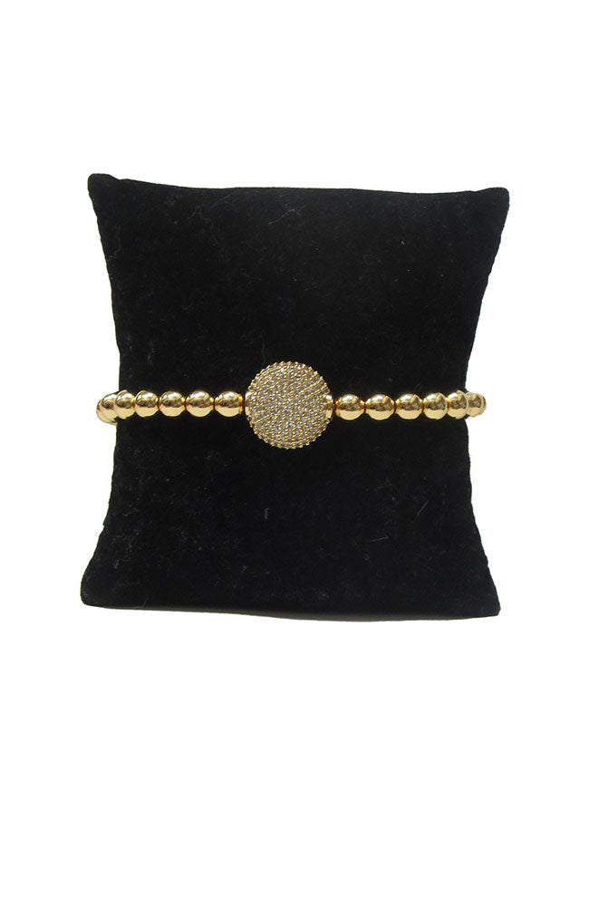 Gold Ball Bracelet Baguette Round CZ Station