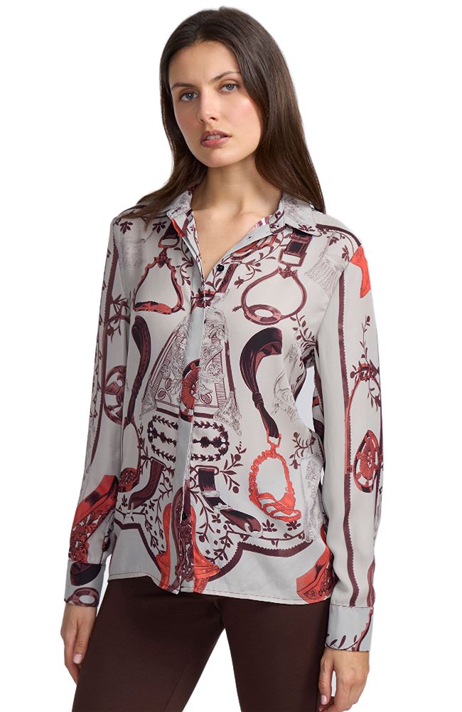 Saddle Print Button Down Blouse