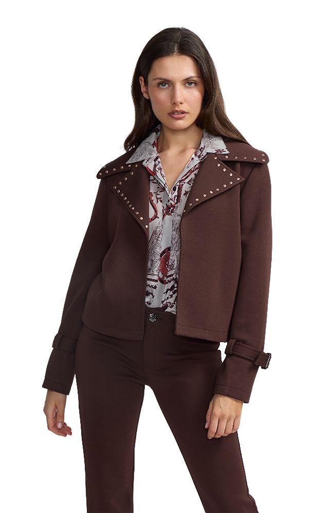 Stud Trim Short Trench Jacket