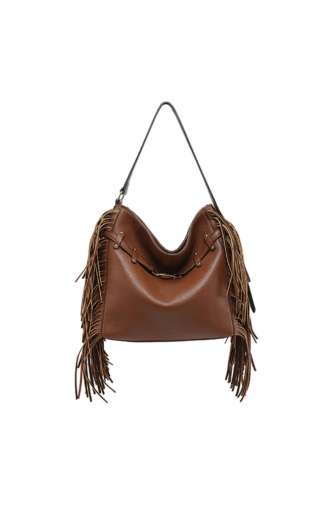 Eva Fringe Satchel in in Brown