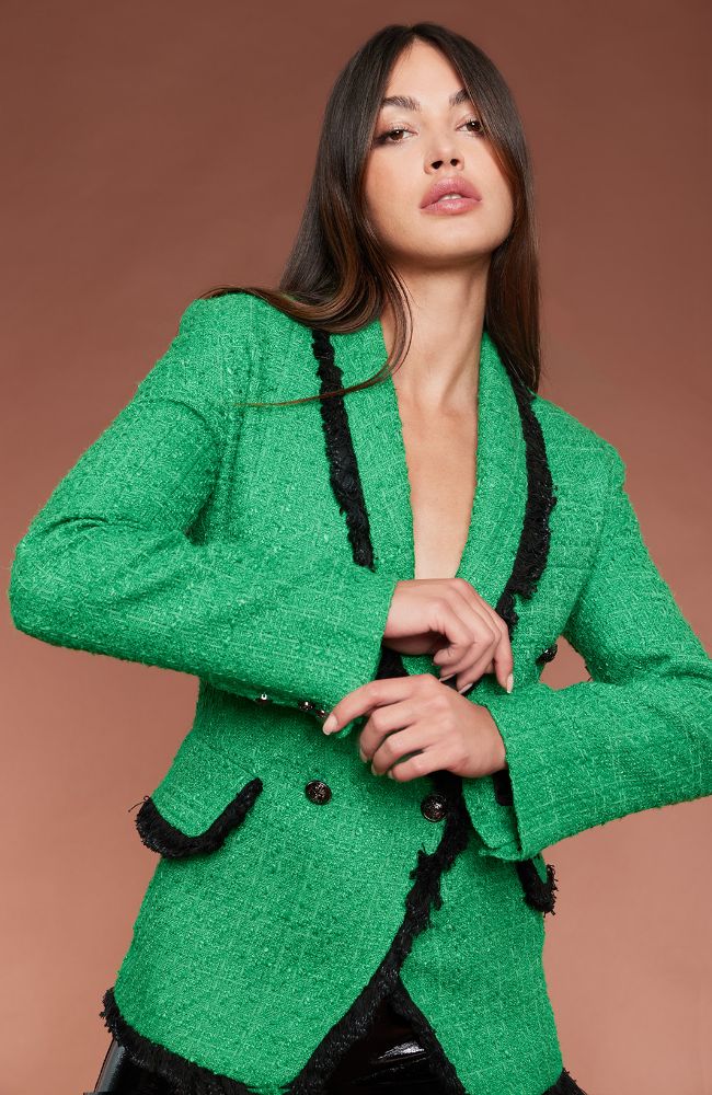 Boucle Contrast Raw Hem Blazer