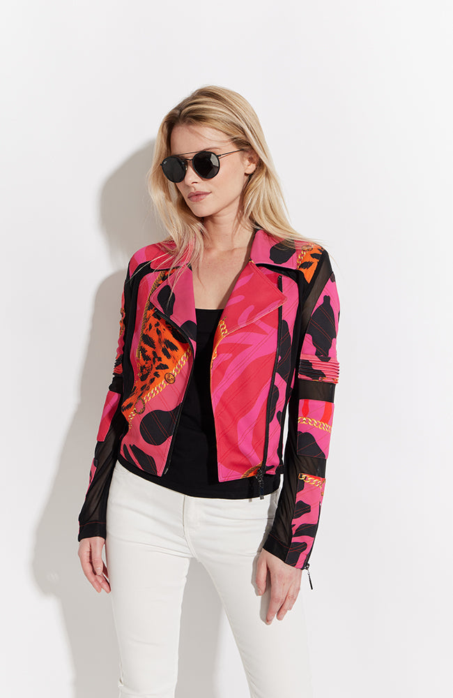 Printed Off Center Zip Scuba Jacet