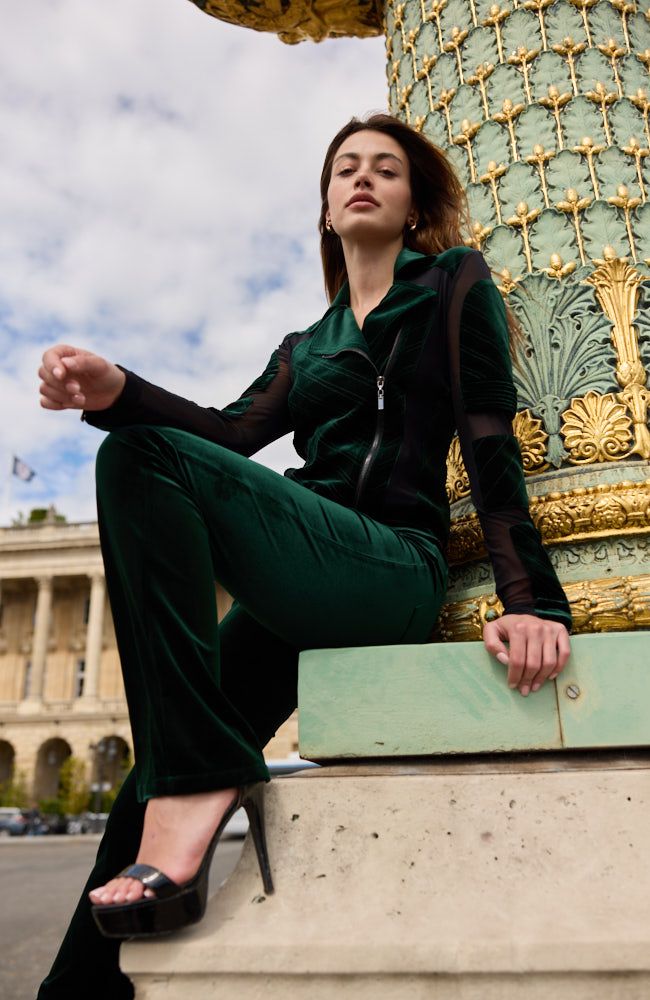 Stretch Velvet Straight Pants