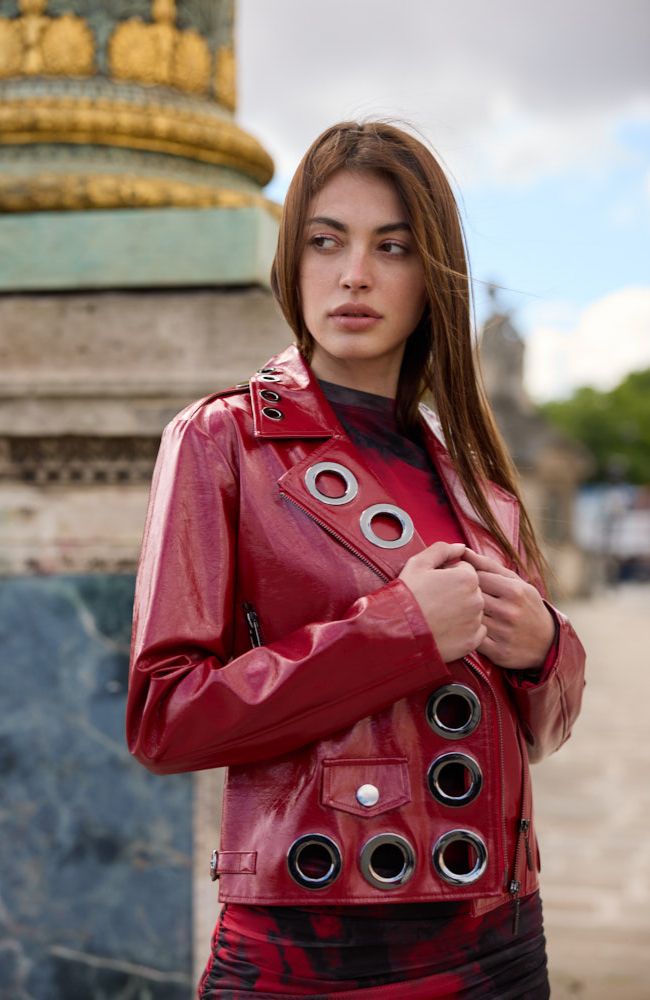 Gold Grommet Patent Moto Jacket