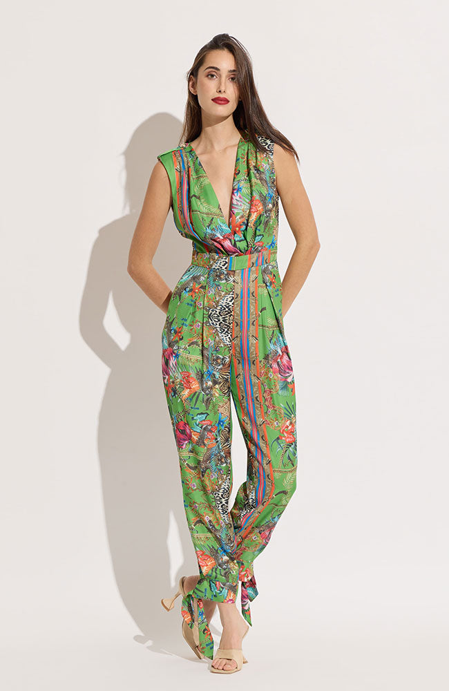Jungle Print V Neck Jumpsuit