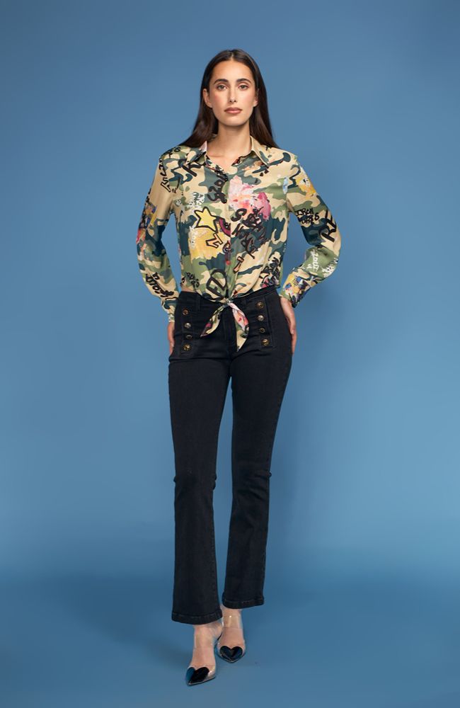 Camo Tie Front Blouse