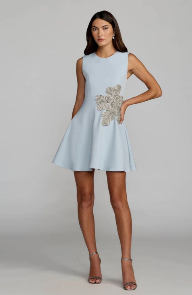 Rhinestone Flower Mini Dress