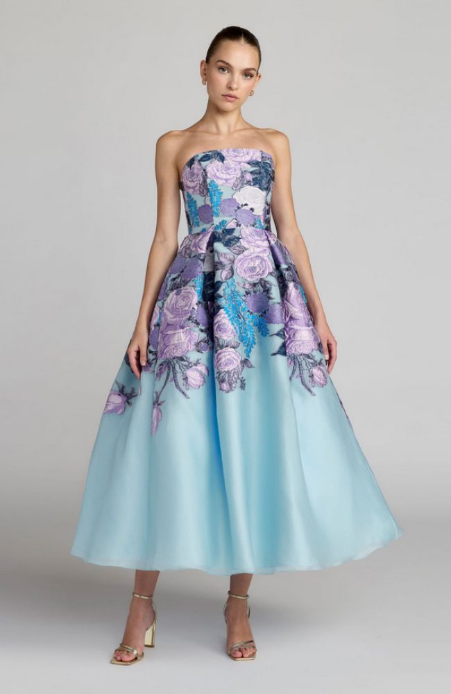Organza Strapless Gown with Pockets
