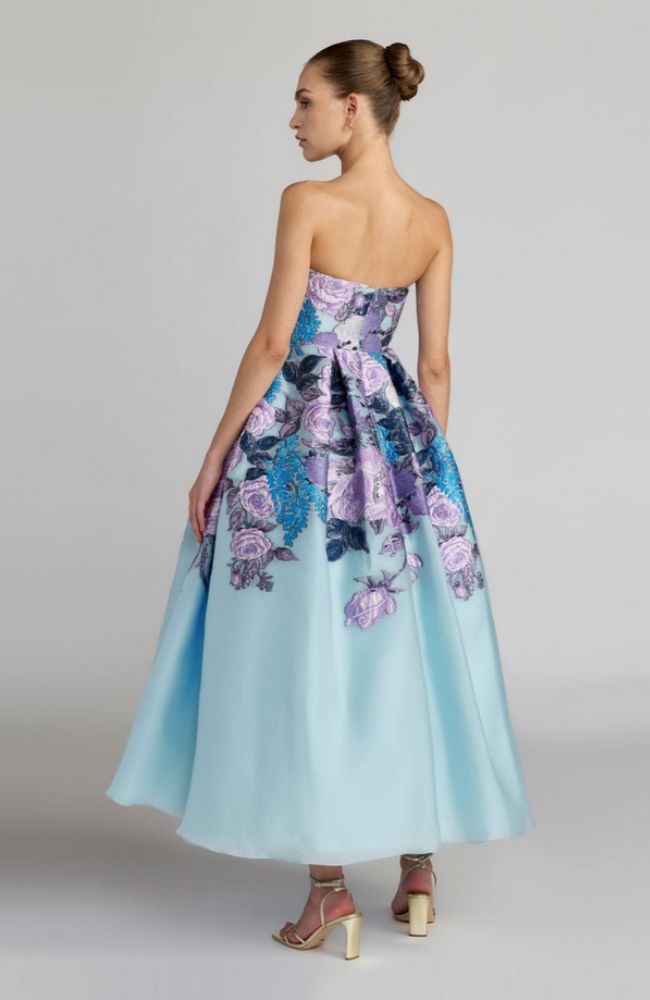 Organza Strapless Gown with Pockets