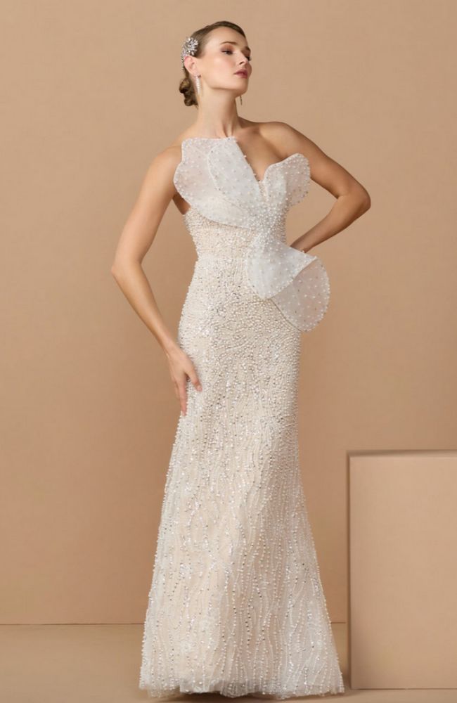 Sequin Organza Bow Detail Gown