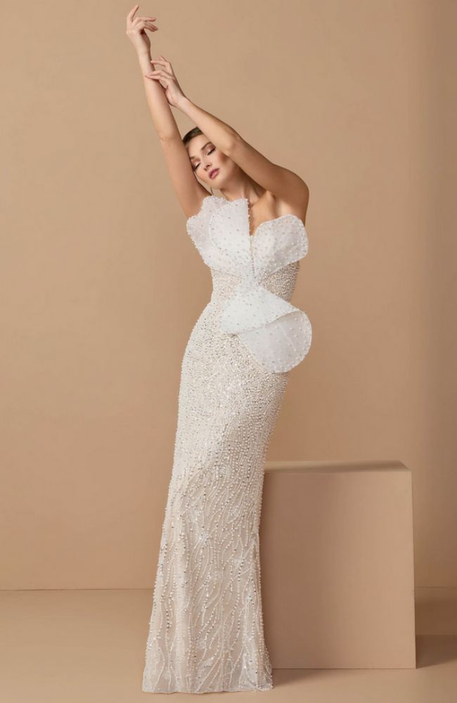 Sequin Organza Bow Detail Gown