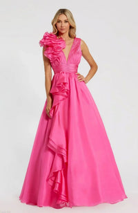 Ruffle Shoulder Vneck Chiffon Gown