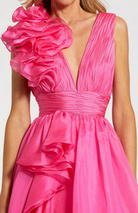Ruffle Shoulder Vneck Chiffon Gown