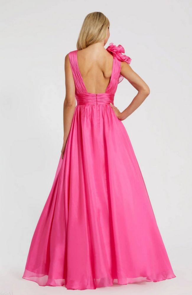 Ruffle Shoulder Vneck Chiffon Gown